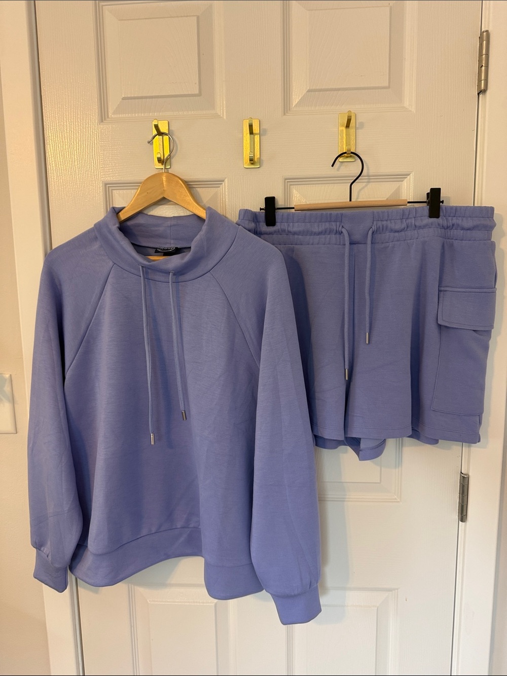 Women's Lavender Cozy mock Sweatshirt & Shorts Set